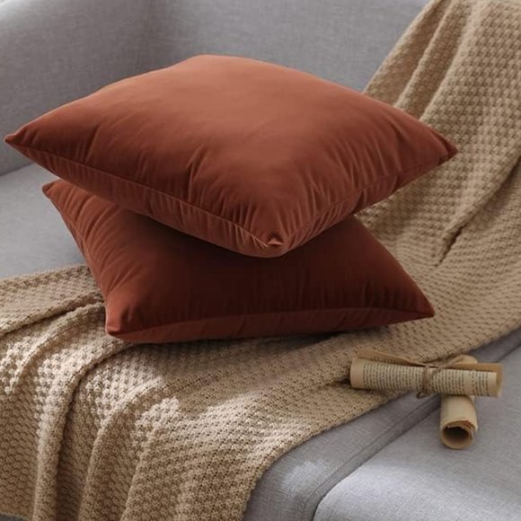 Set of 2 Clay Terracotta Soft Velvet New Pillow Covers 18" Square Zipper New - Picture 2 of 10